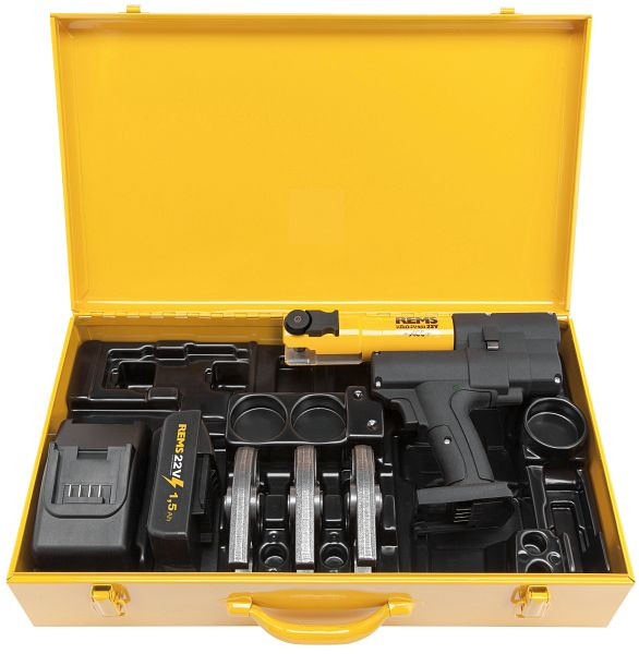 REMS Mini-Press, Akku Radialpresse mit Zwangsablauf, 22V ACC Set V 15+18+22, 578X06 R220
