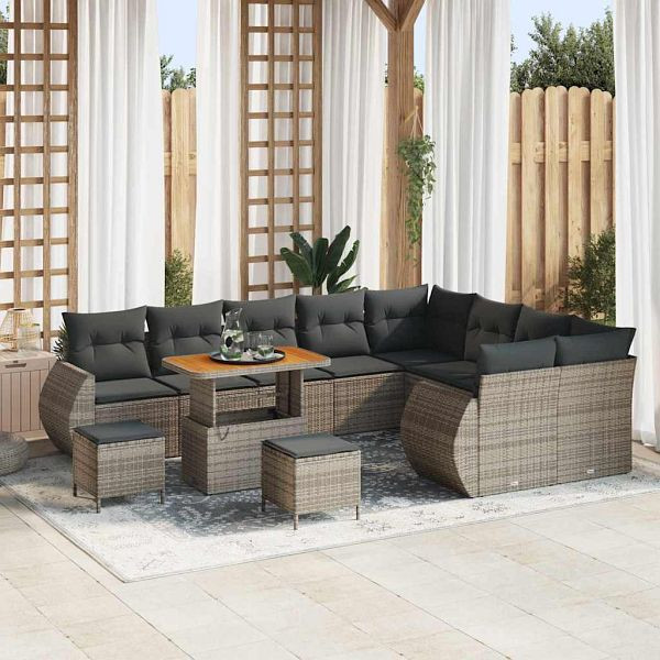 vidaXL Garten-Sofa-Set mit Kissen 12-teilig Grau 90 x 55 x 71 cm, 3363868