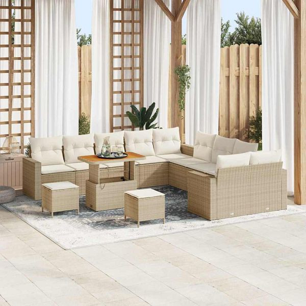 vidaXL Garten-Sofa-Set 13-teilig Beige Poly-Rattan, 3361676