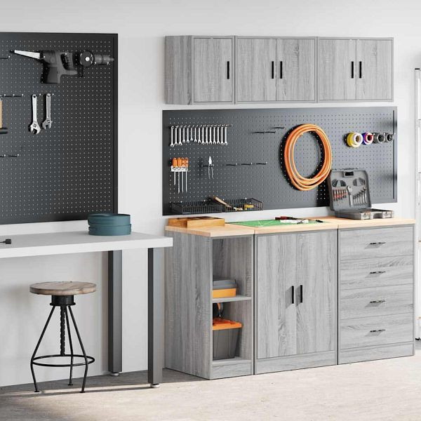 vidaXL Garagenschränke 2 Stk. Grau Sonoma Holzwerkstoff, 3328265