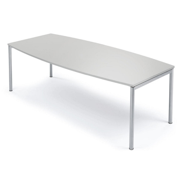 Deskin Konferenztisch MODUL, Bootsform, Platte Dekor Lichtgrau, Rundfuß Alusilber RAL 9006, B 1800 x T 800/1000 x H 745 mm, 273305