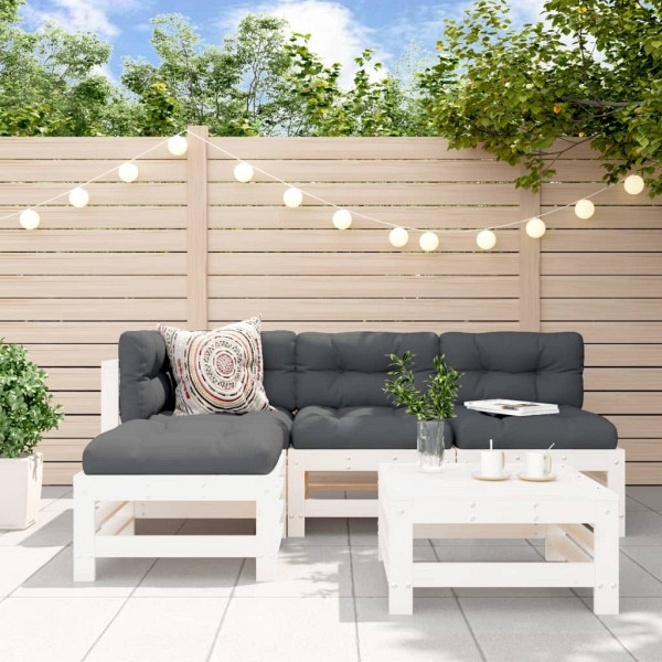 vidaXL 5-tlg. Garten-Lounge-Set Weiß Massivholz Kiefer, 3186558