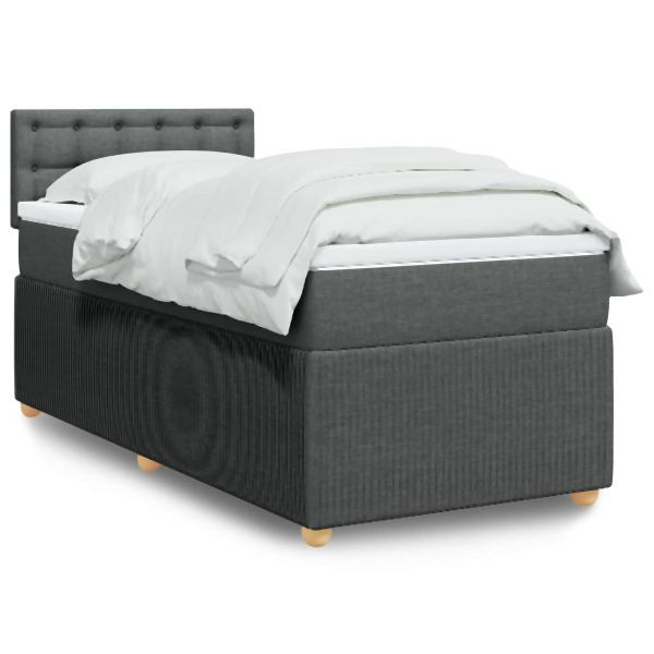 vidaXL Boxspringbett mit Matratze Dunkelgrau 90x200 cm Stoff, 3287354