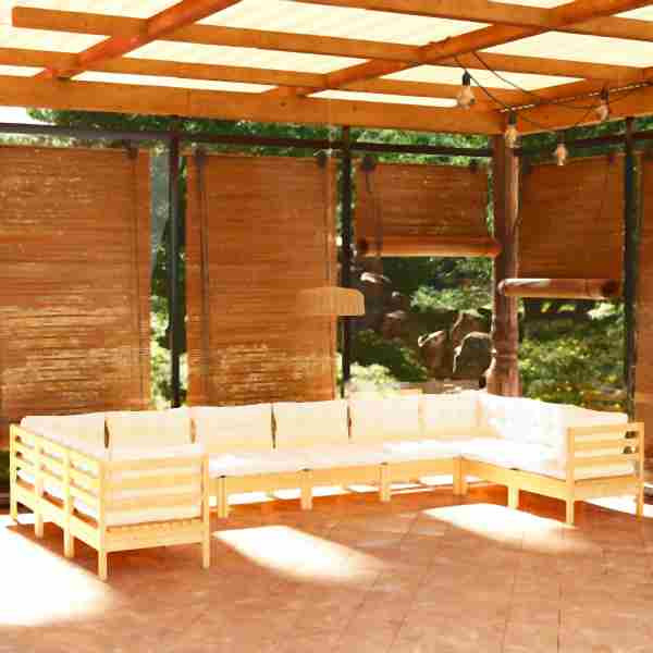 vidaXL 10-tlg. Garten-Lounge-Set mit Creme Kissen Kiefernholz, 3097331