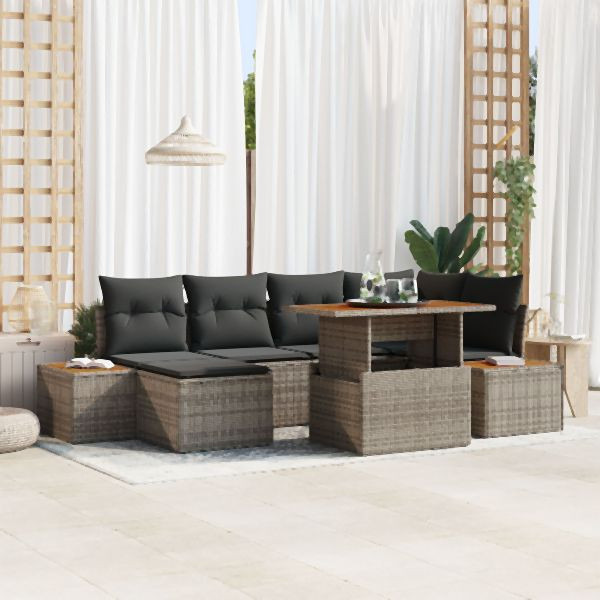 vidaXL Garten-Sofa-Set Set aus 7 Grau Rattan Garten-Ecksofa Rechteckig, 3350086