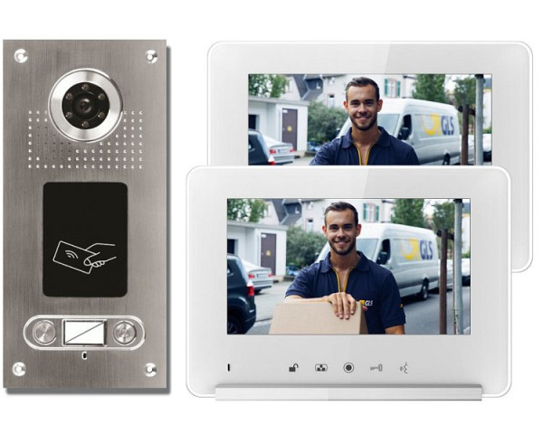 Anthell Electronics 2-Familien RFID Farb-Video-Sprechanlage Set mit Bildspeicher, mit 2X 7" Monitor, CKA2-690S1-2