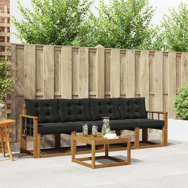 vidaXL Outdoor-Sofagarnitur mit Kissen 5-teilig Natürlich und Schwarz, 3368383