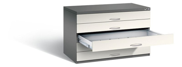C+P Flachablageschrank Serie 7100_7200, H760xB1100xT765mm, Farbe: Vulkangrau / Perlweiß, Bügelgriff, 7101-100 S10196