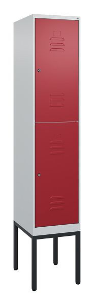 C+P Doppelstöckiger Spind Classic PLUS, Gestell, 2120x400x500mm, 7035/3003, Zylinderschlösser, 0803307-12 S10016