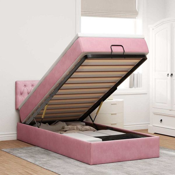 vidaXL Ottoman-Bett mit Matratze & LEDs Rosa 100x200 cm Samt, 3312679