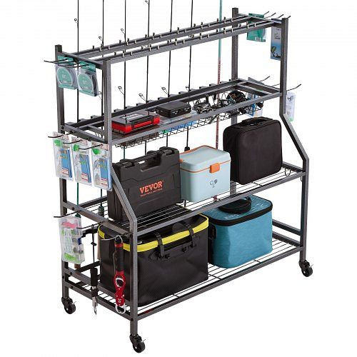 VEVOR Rutenhalter rollbar für 15 Angelruten, Stahlständer zur Organisation, platzsparend, ideales Geschenk für Angler, ZLKYLZYCWJ15T68DS001V0