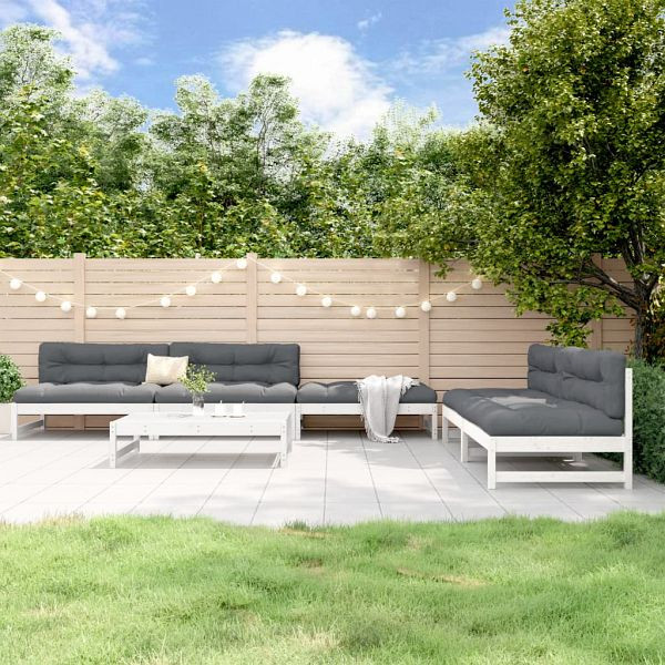 vidaXL 6-teilig Garten-Lounge-Set Weiß Massivholz Kiefer, 3186614