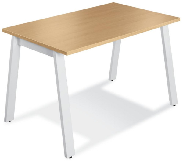 Deskin Konferenztisch RIO, Dekor: Buchedekor, Gestellfarbe: Weiß RAL 9016, BxHxT: 1200 x 735 x 800 mm, 275604