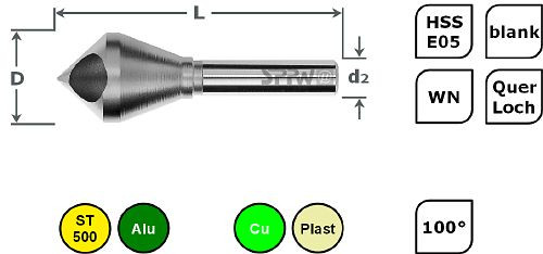 SPPW Querlochsenker HSS-E05 100° WN Bereich: 13-33 L: 103 Ø35, 1530103500