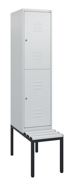 C+P Doppelstöckiger Spind Classic PLUS, 1950x400x815mm, 7035/7035, Zylinderschlösser, mit untergebauter Sitzbank, 0803505-12 S10084
