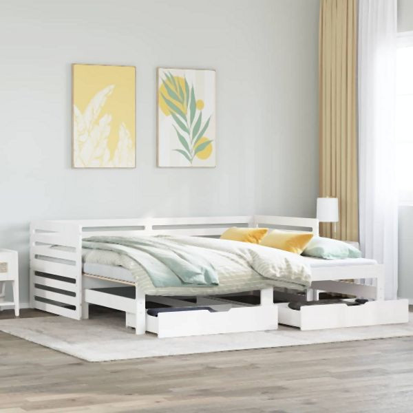 vidaXL Tagesbett mit Schubladen Weiß 90x200 cm Kiefernholz, 3302196