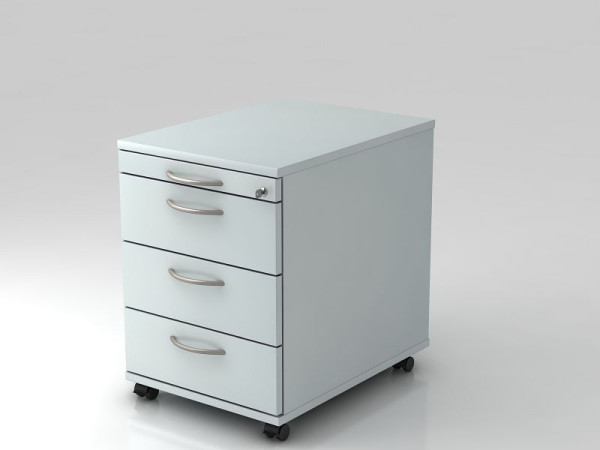 Hammerbacher Rollcontainer 58cm, 3 Schübe, Schloss Bogengriff Grau, 42,8x58x59 cm, 1/3/3/3 HE, VAC30/5/5/BM