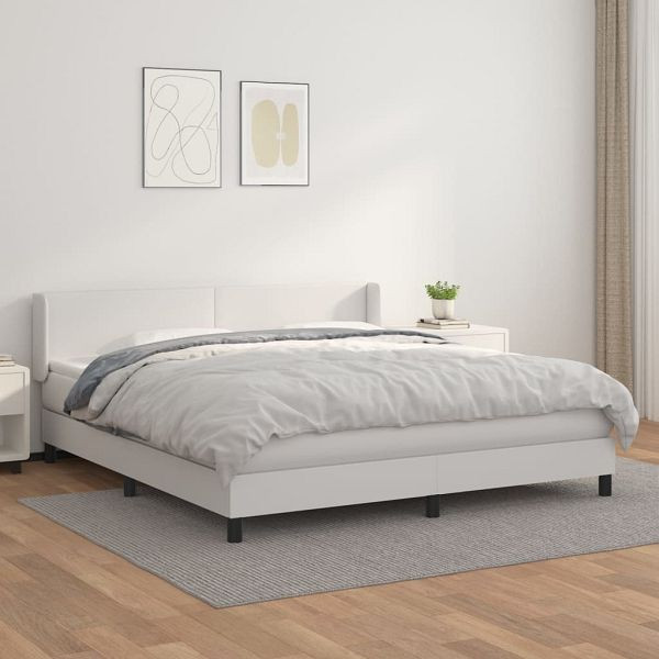 vidaXL Boxspringbett mit Matratze Weiß 180x200 cm Kunstleder, 3130674