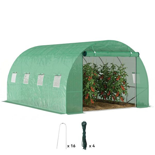 Outsunny Polytunnel Gewächshaus mit Kunststoff-Abdeckung und Stahlrahmen, begehbares Gewächshauszelt mit Rolltüren, Grün, 84H-238V01GN