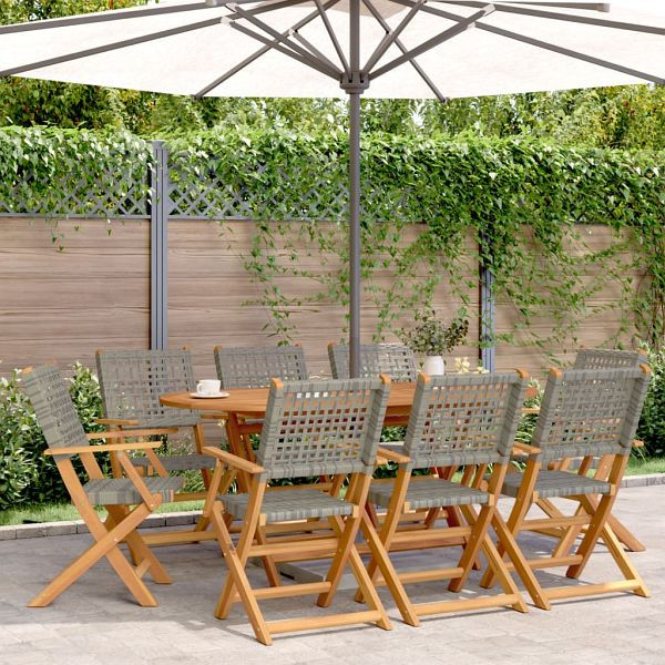 vidaXL Gartenstühle 8 Stück Klappbar Grau Poly Rattan & Massivholz, 3214561