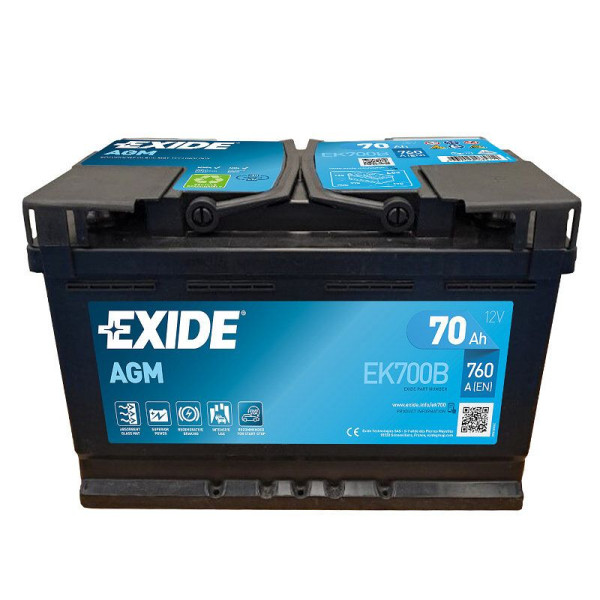 Exide AGM Autobatterie DIN L3 12V 70Ah 760A, EK700B