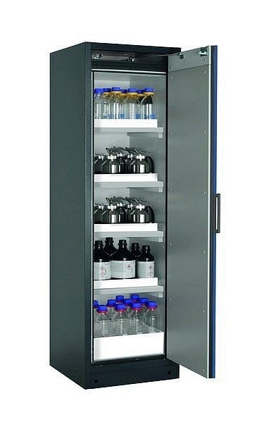 asecos Sicherheitsschrank Q-CLASSIC-90, Q90.195.060.R in enzianblau RAL 5010 mit 4x Wannenboden Standard (Polypropylen), 30073-047-33418