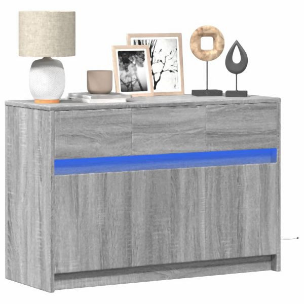 vidaXL TV-Schrank mit LED-Beleuchtung Grau Sonoma 91x34x61 cm, 852185