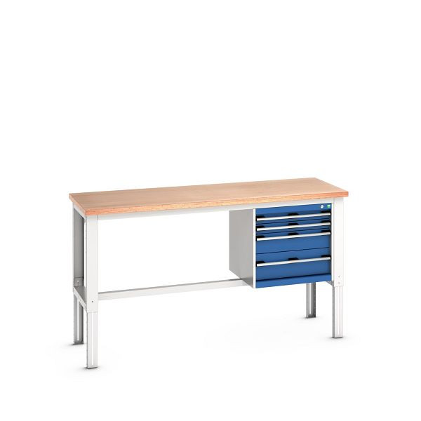 bott cubio Werkbank mit Hängeschrank 4 Schubladen, Multiplex, höhenverstellbar, BxTxH: 2000x750x740-1140mm, Multiplex RAL 7035/5010, 41003262.11V