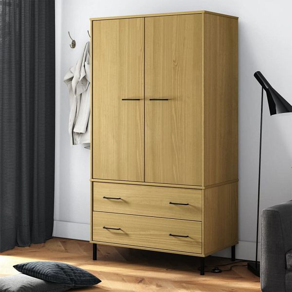 vidaXL Kleiderschrank OSLO Metallbeinen Braun 90x55x172,5cm Massivholz, 350988