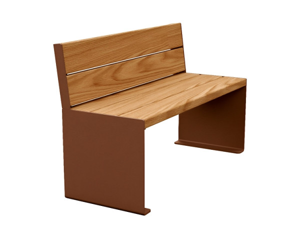 Procity Sitzbank Kube, 1200 mm, Mit Rückenlehne Stahl & Holz Ohne Armlehnen, helle Eiche/Rost Korken Effekt, 306380.S025.CHEC