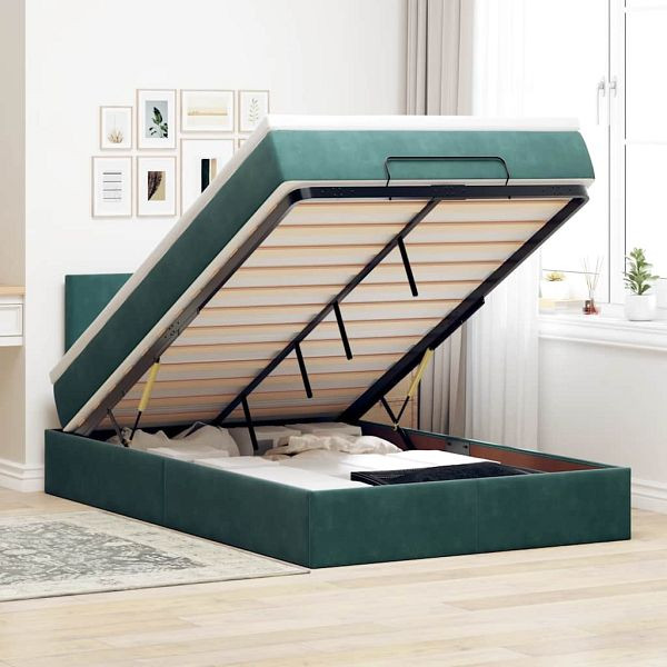 vidaXL Ottoman-Bett mit Matratze Dunkelgrün 120x190 cm Samt, 3311690
