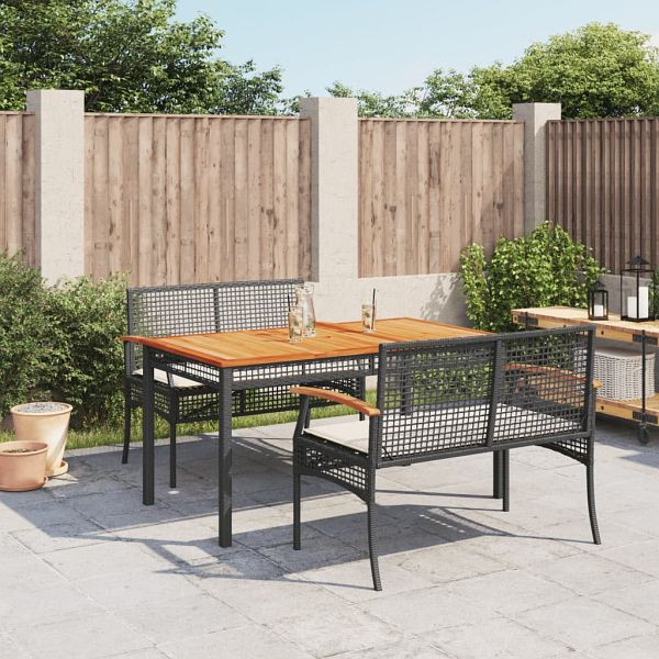 vidaXL 3-tlg. Garten-Essgruppe mit Kissen Schwarz Poly Rattan, 3213566