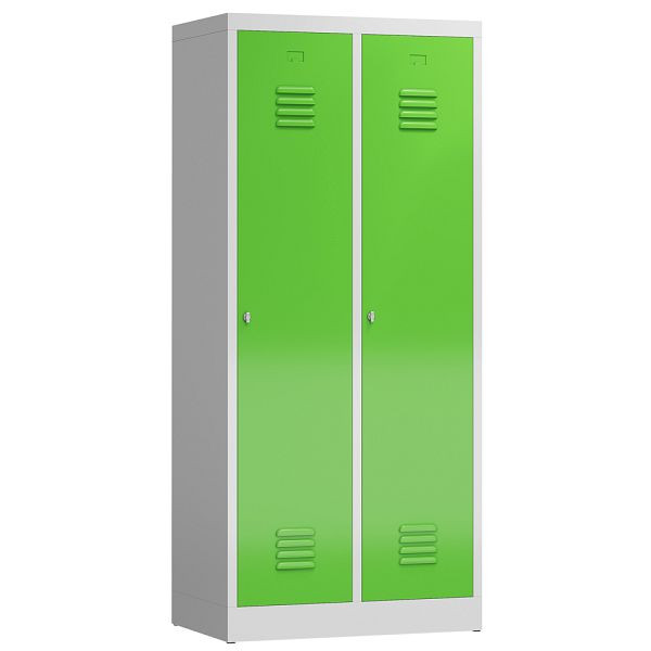 Lüllmann ClassiX Garderobenschrank, 2 Abteile mit S/W-Trennung, 1800 x 800 x 500 mm, lichtgrau/gelbgrün, X-515125