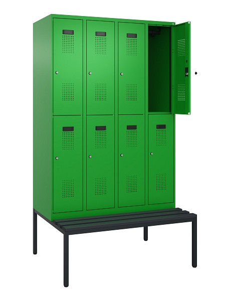 C+P Doppelstock-Spind Evolo PLUS, Bank, 8 Fächer, 2120x1200x815mm, 6037/6037, Zylinderschloss, Sitzfläche Kunststoff, Sitzbank, 0493507-40 S10141