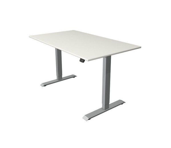 Kerkmann Sitz-/Stehtisch Move 1 weiß/silber, B 1400 x T 800 mm, elektrisch höhenverstellbar von 740-1230 mm, T-Fuß silberfarbig, Weiß, 10229310
