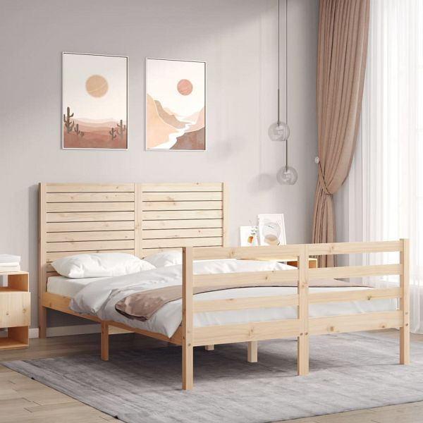 vidaXL Massivholzbett mit Kopfteil 140x200 cm, Top-Qualität, 3195026