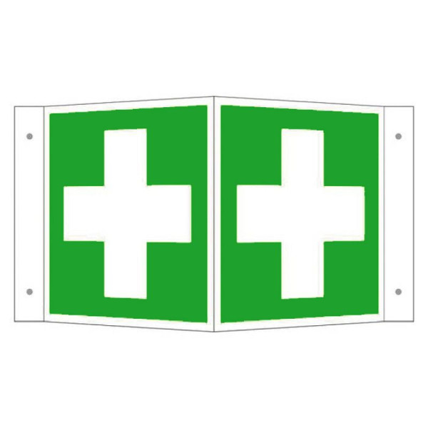 Stein HGS Rettungsschild als Winkelschild Erste Hilfe, 150 x 150 mm, Alu, beschichtet, langnachleuchtend, 15.9202