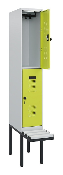 C+P Doppelstock-Spind Evolo PLUS, Bank, 2 Fächer, 1950x300x815mm, 7035/0024, Drehriegel, Sitzfläche Kunststoff, 0493405-10 S10110