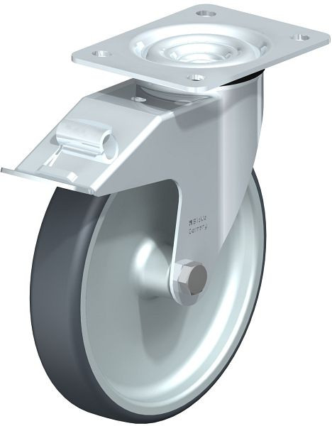 Blickle LE-TPA 200G-FI Stahlblech-Lenkrolle mit Anschraubplatte & Feststeller, Thermoplastisches Gummi-Elastomer, Grau, 741817