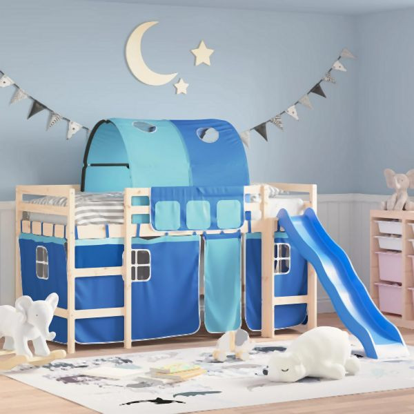 vidaXL Vorhänge für Hochbett mit Tunnel Blau Polyester, 835917