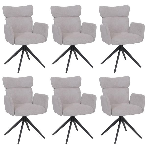 Mendler 6er-Set Esszimmerstuhl HWC-N11, Stuhl, drehbar Auto-Return Stoff Bouclé 350g/m² Öko-Tex, hellgrau, Beine dunkelgrau, 3x153676