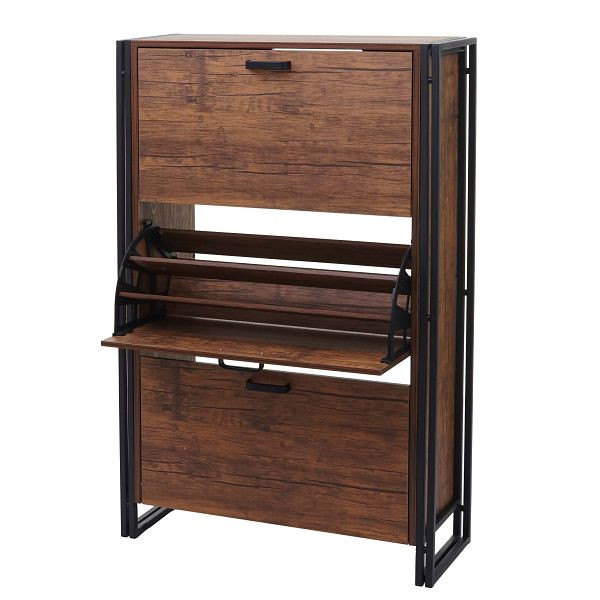 Mendler Schuhkipper HWC-A27, Schuhschrank Schuhregal, 122x77x29cm 3D-Struktur 3 Klappen, Wildeiche-Optik, 71377