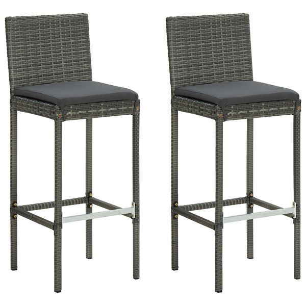 vidaXL Garten-Barhocker mit Kissen 2 Stück Grau Poly Rattan, 313436