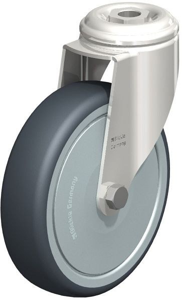 Blickle LKRXA-TPA 126KD-FK Edelstahl-Apparate-Lenkrolle mit Rückenloch, Thermoplastisches Gummi-Elastomer, Grau, 574574