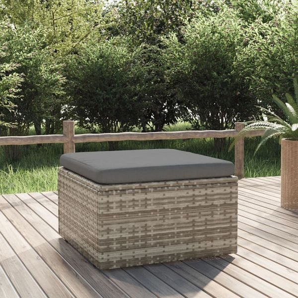 vidaXL Gartenhocker mit Kissen Grau 55x55x30 cm Poly Rattan, 318668