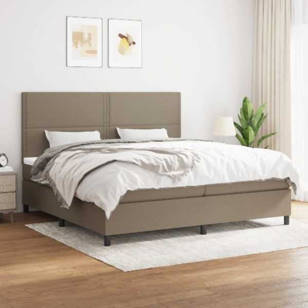 vidaXL Boxspringbett mit Matratze Taupe 200x200 cm Stoff, 3141725