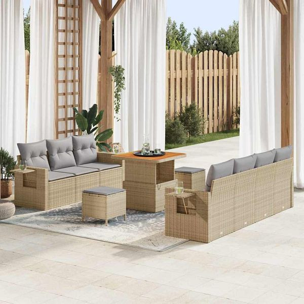 vidaXL Garten-Sofa-Set 10-teilig Beige und Hellgrau 80 x 80 x 71 cm, 3363657