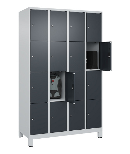 C+P Schließfachschrank Evolo PLUS, mit Füßen, 16 Fächer, 1950x1200x500mm, 7035/7016 Anthrazitgrau, 049010-404 S10012