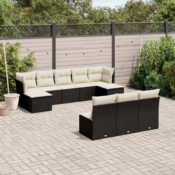vidaXL 10-tlg. Garten-Sofagarnitur mit Kissen Schwarz Poly Rattan, 3250125