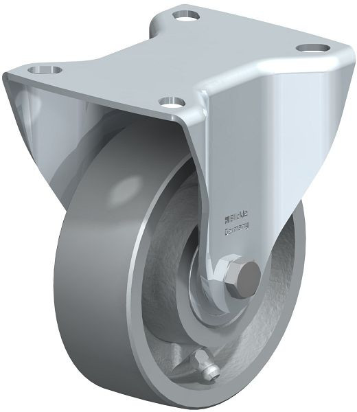 Blickle BI-G 100IK Hitzebeständige Stahlblech-Bockrolle mit Anschraubplatte, Guss, Grau, 843239